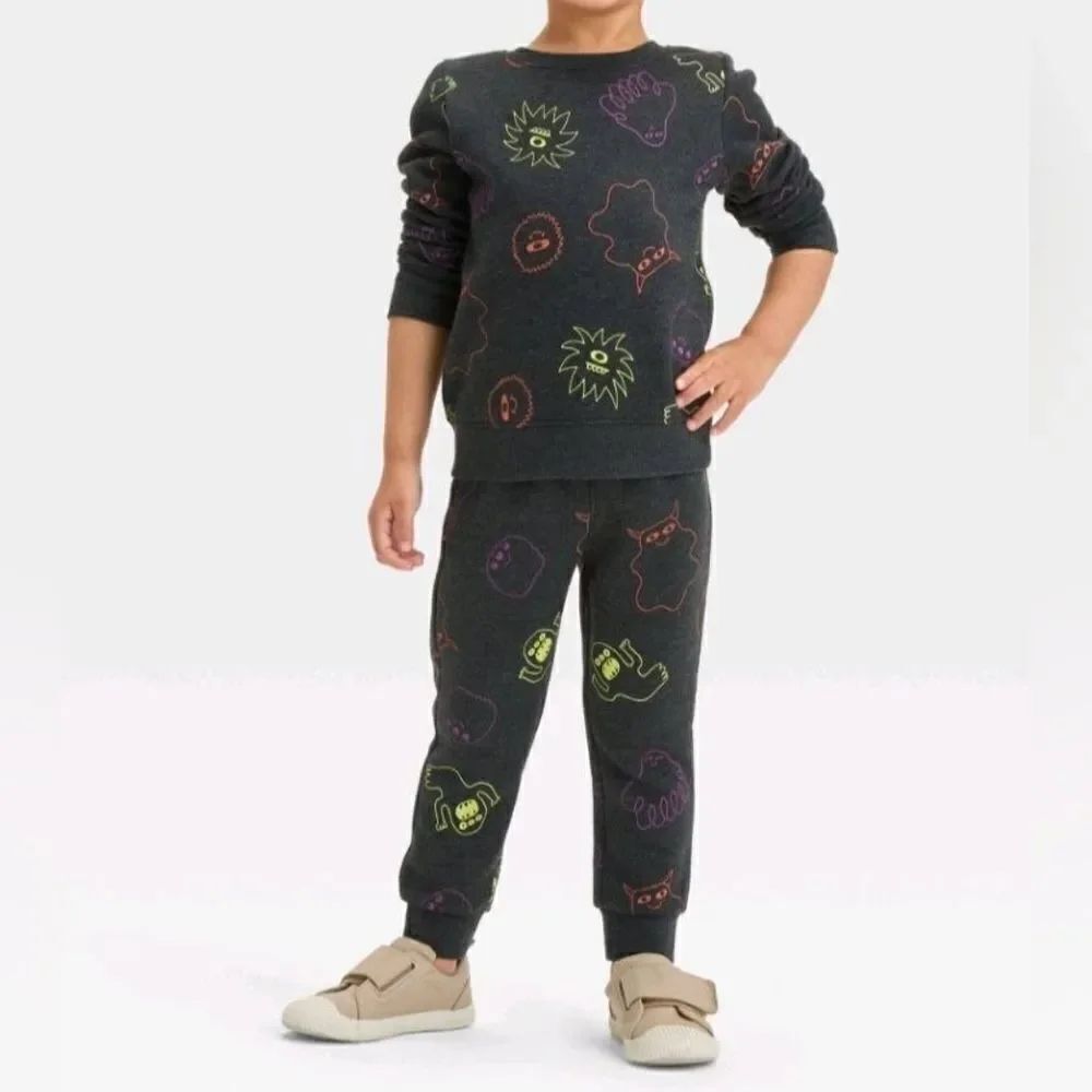 Cat & Jack Toddler Boys Ghost Monster Halloween Fleece Crewneck and Jogger Set
